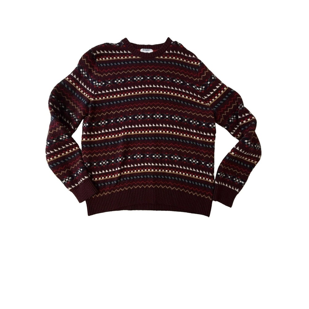Old Navy Men’s L SoSoft Fair Isle Sweater Burgundy Nordic Geometric Holiday